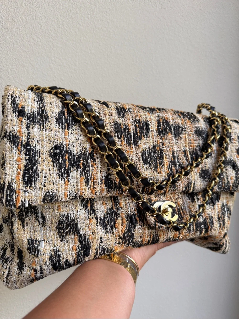 CHANEL Tweed Mixed Fibers Leopard Print Souplissimo Maxi Flap NWT
